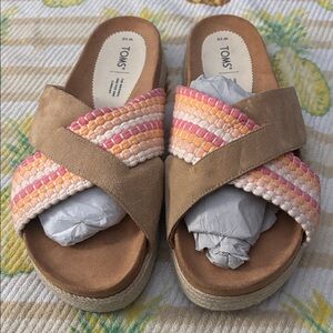 Toms Paloma Platform Sandal-Honey Suede/Woven Trim